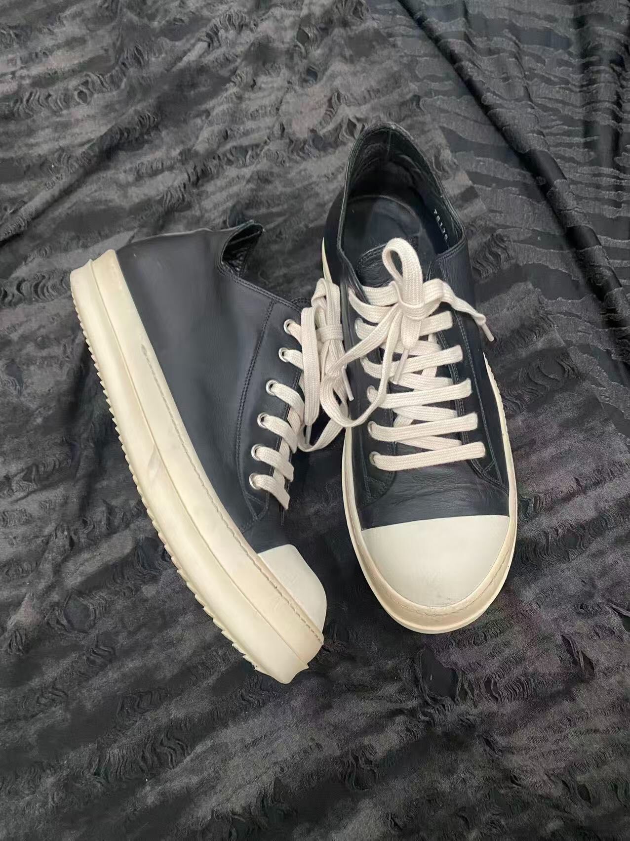 Rick Owens Black White Leather Sneakers — back