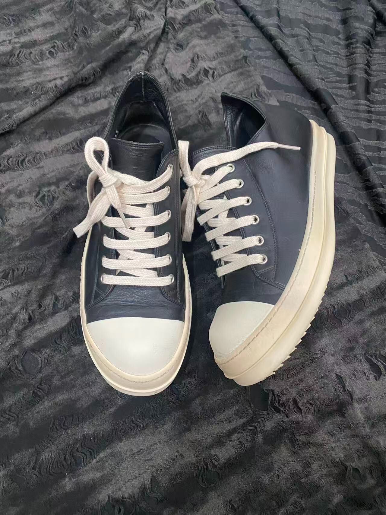 Rick Owens Black White Leather Sneakers