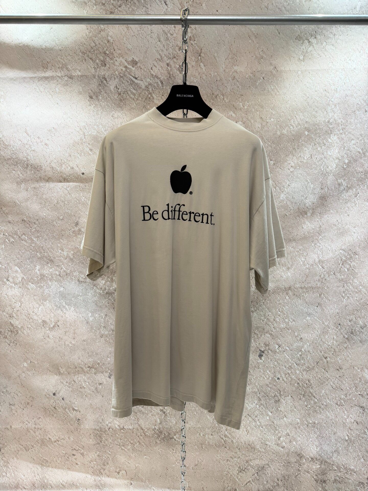 Balenciaga Apple Logo Beige T-Shirt