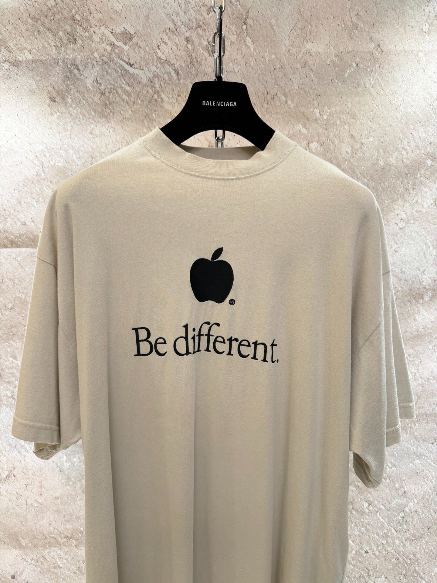 Balenciaga Apple Logo Beige T-Shirt — front