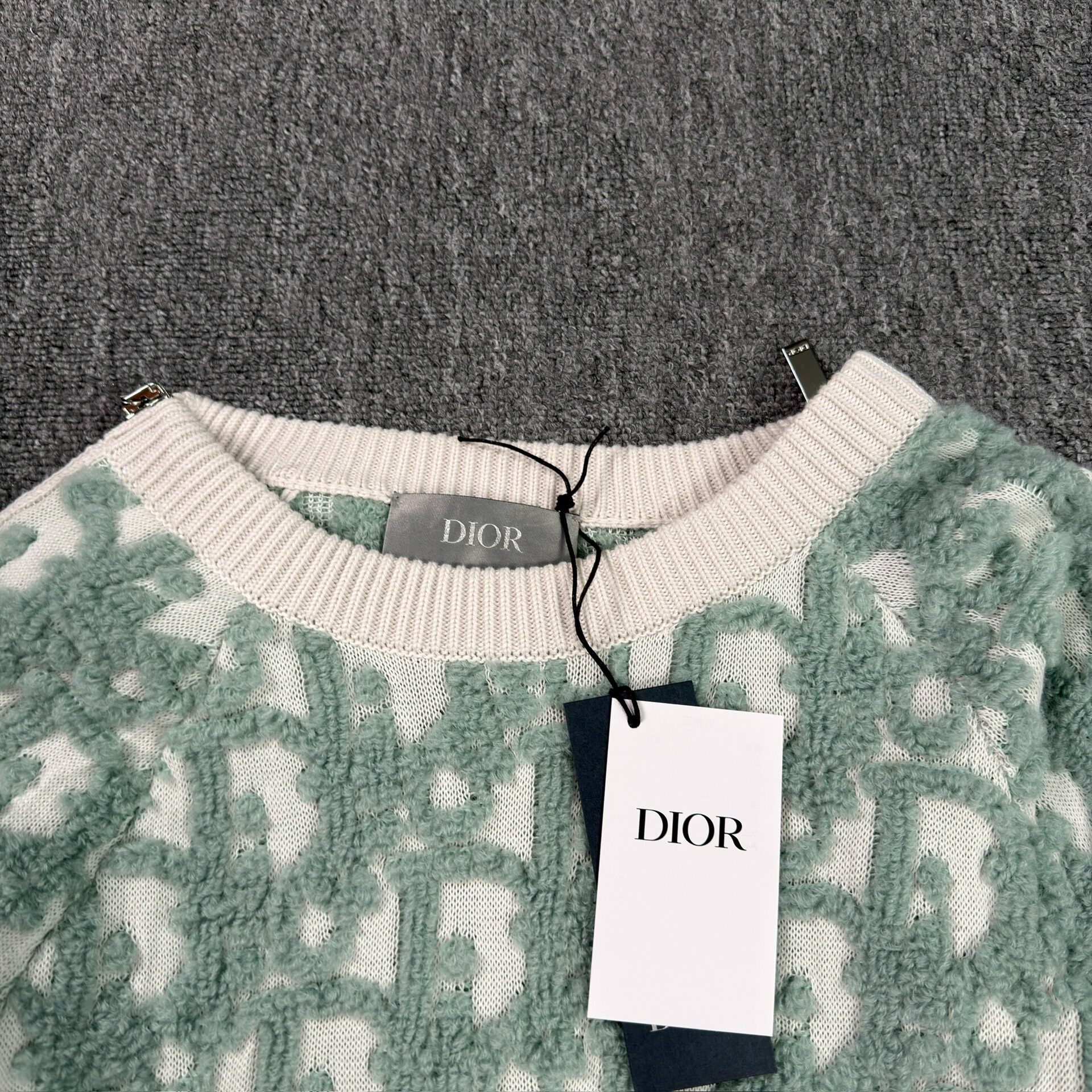 Dior Green Monogram Zip Sweater — detail