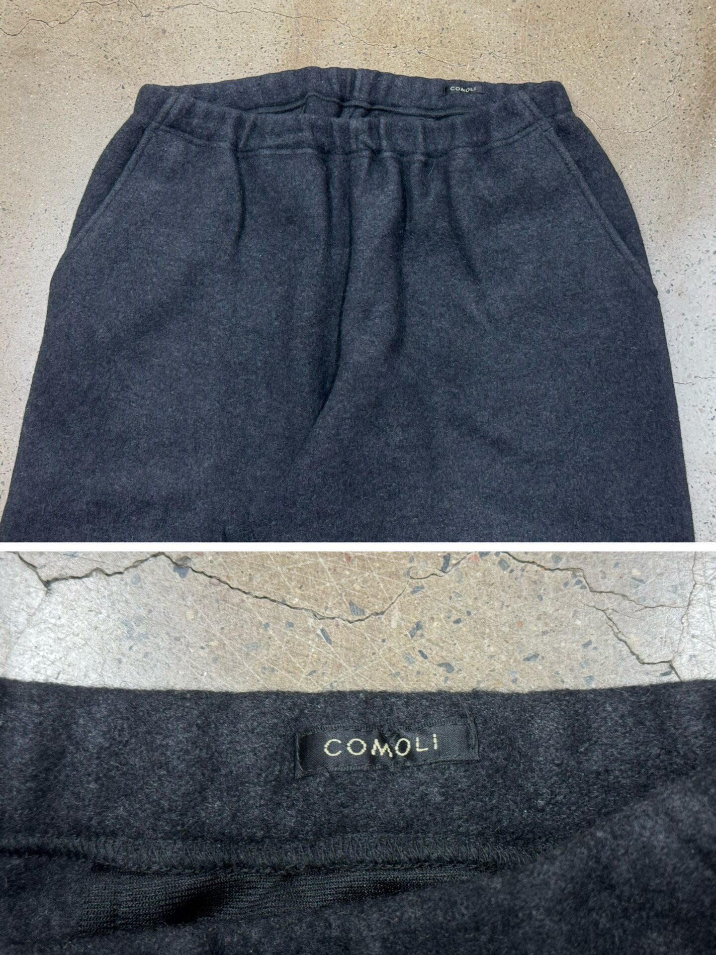 Comoli Wool Felt Relaxed Pants — label