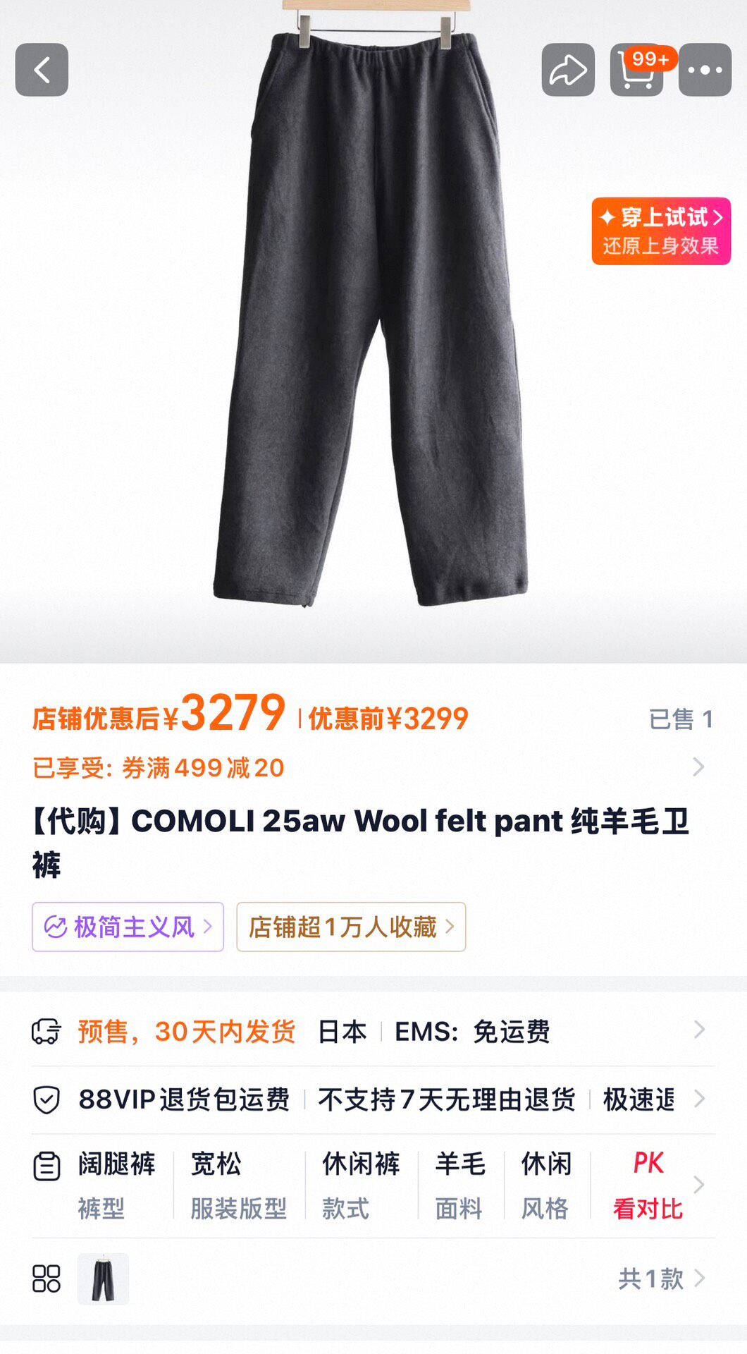 Comoli Wool Felt Relaxed Pants — back