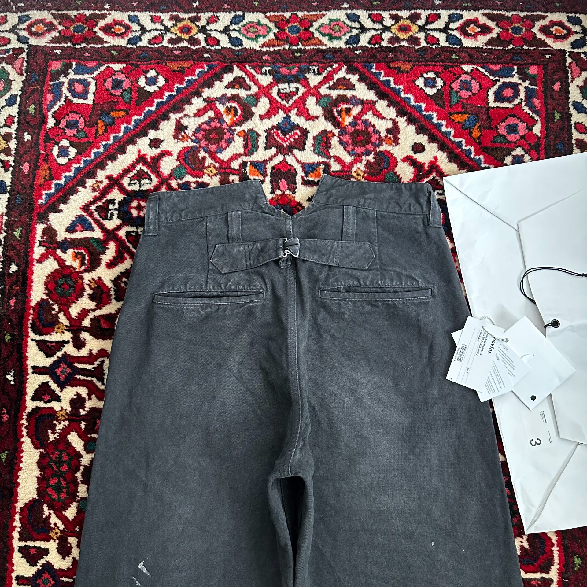 Visvim 26SS Tiller Paint-Splatter Pants — label
