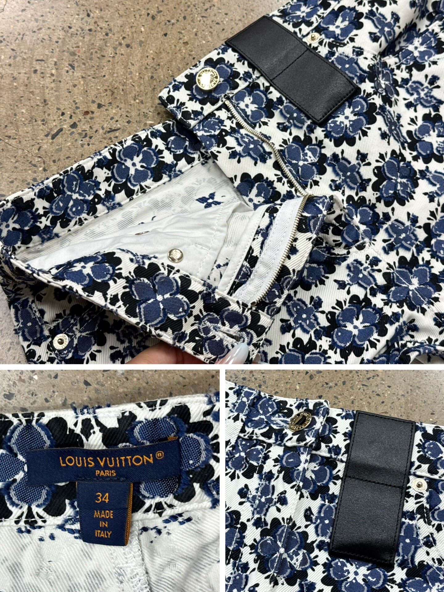 Louis Vuitton 24 Flower Mosaic Denim Shorts — label