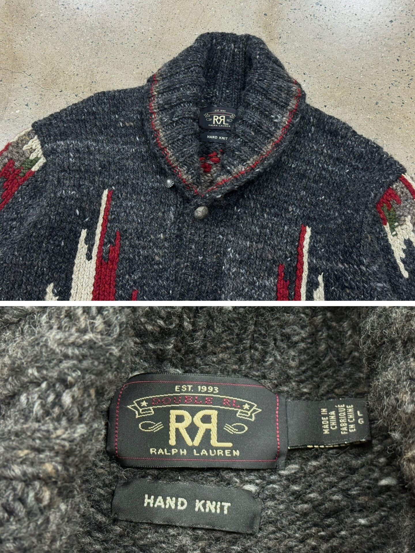 RRL Double RL Southwest Knit Cardigan — label