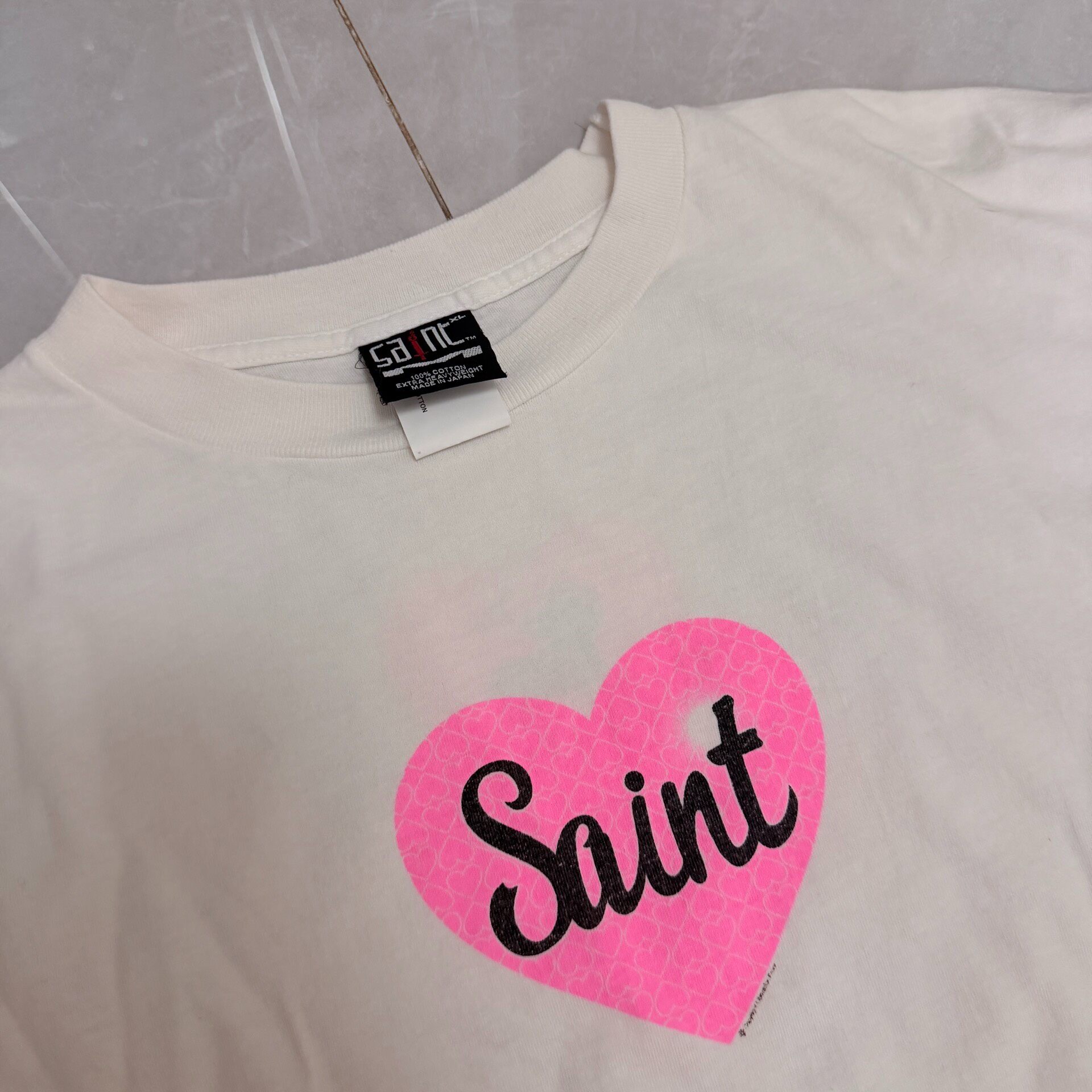 Saint Michael Heart White Short Sleeve Tee — detail