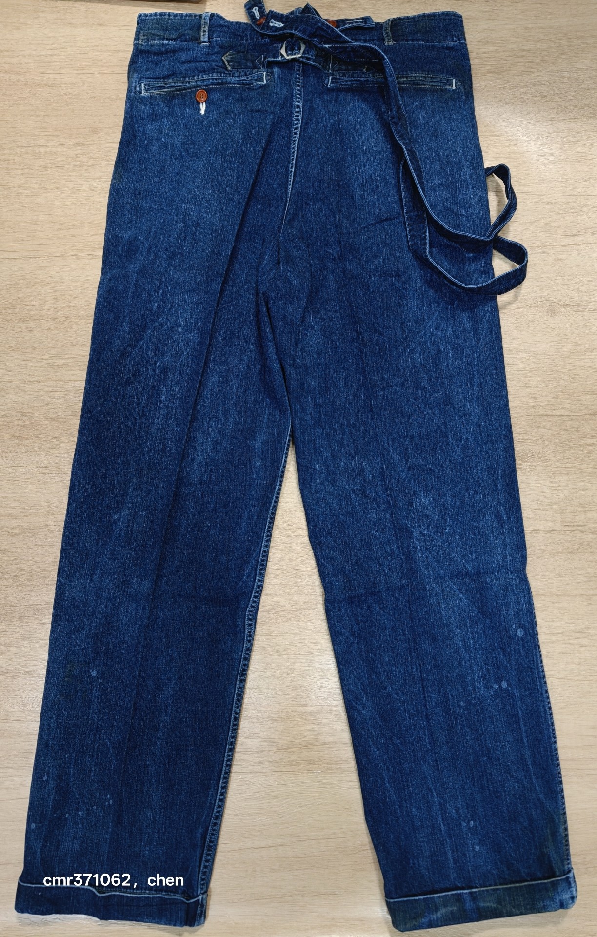 VISVIM Dry Denim Suspender Pants — label