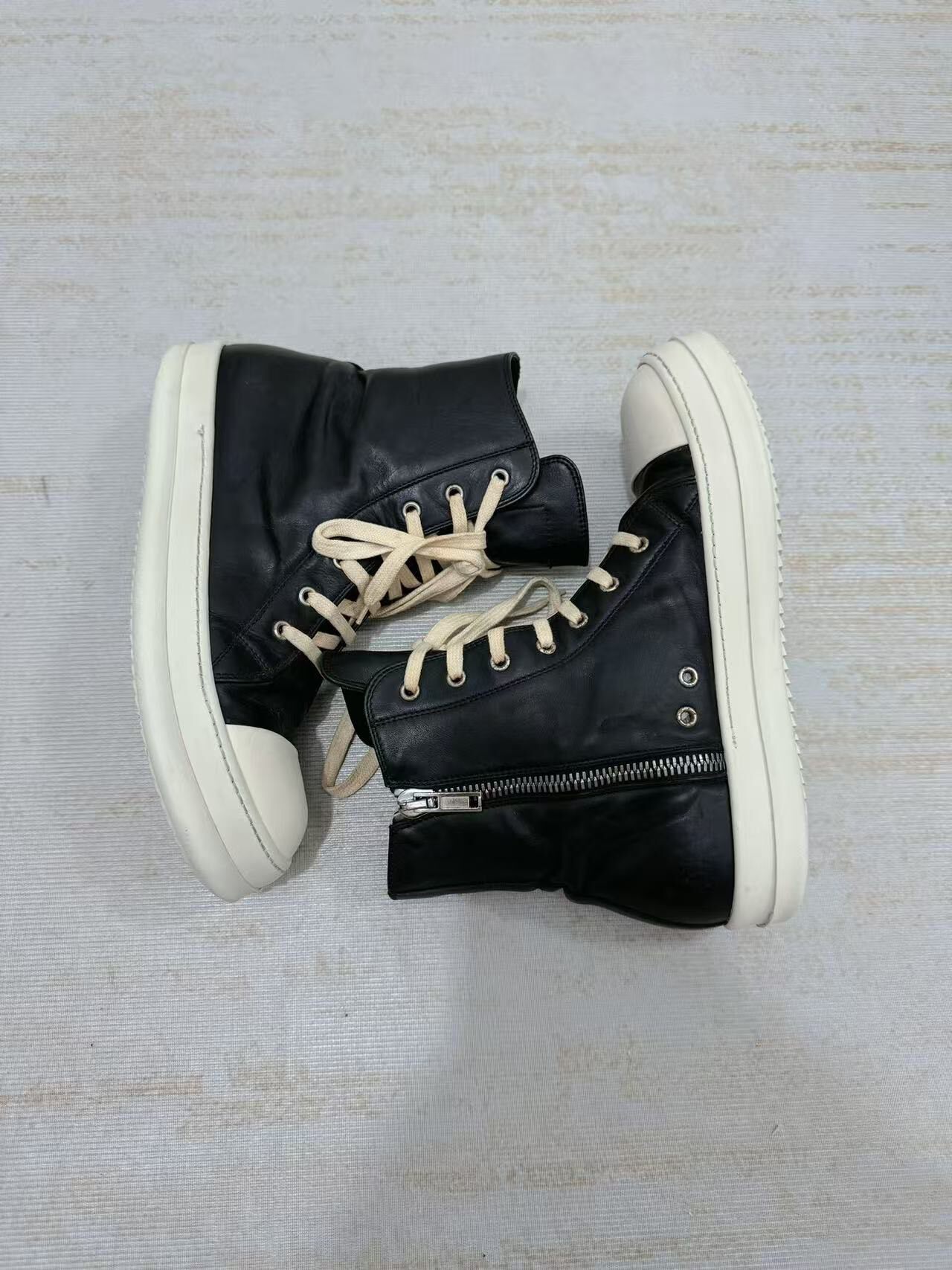 Rick Owens Leather High-Top Sneakers — back