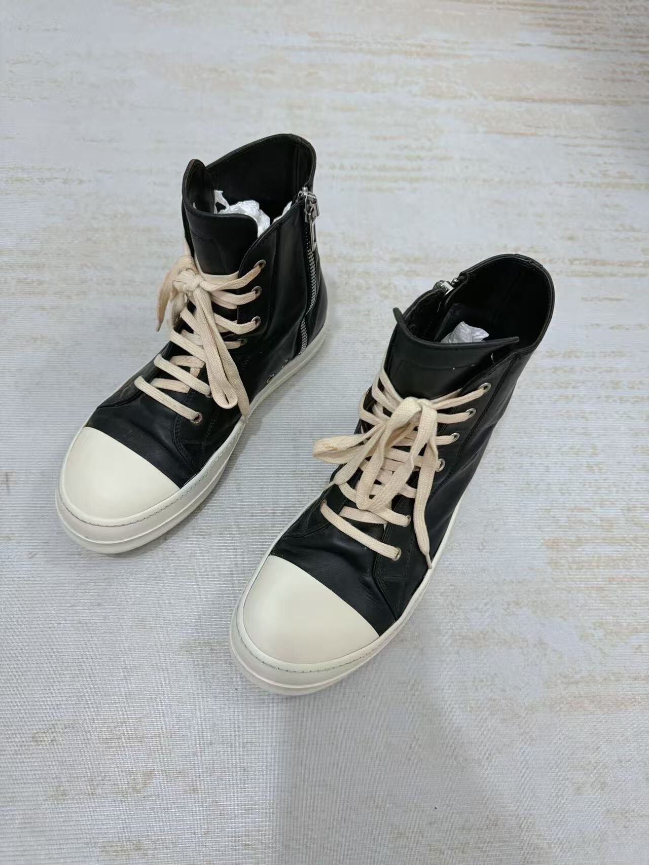 Rick Owens Leather High-Top Sneakers — front