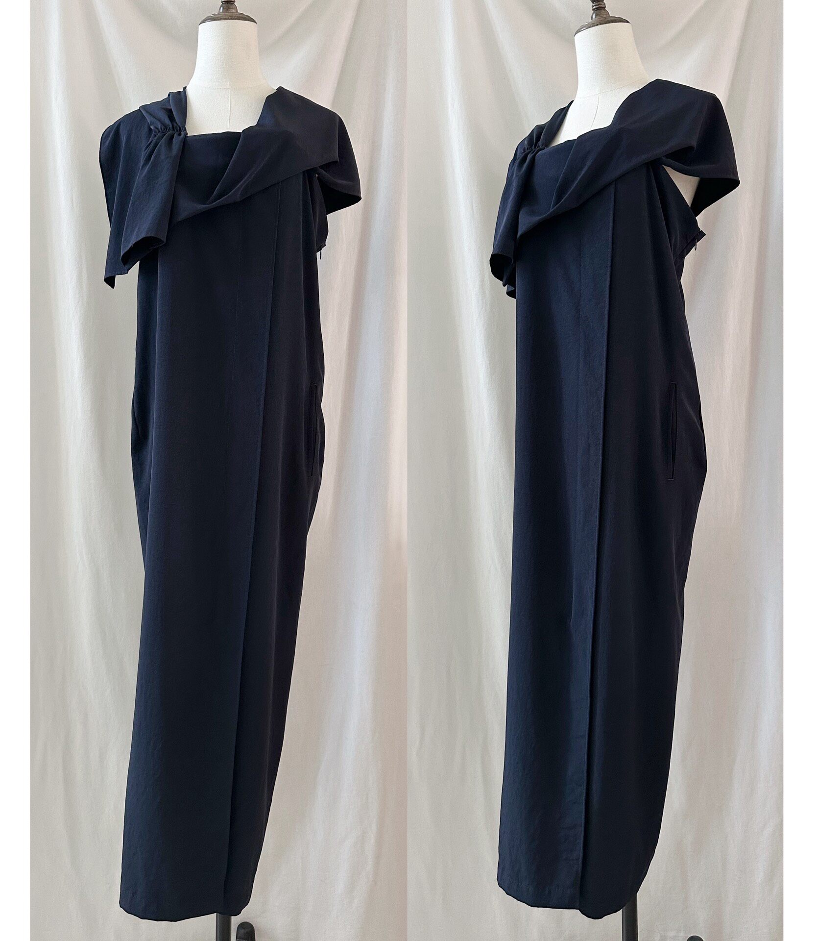 Y's 2014 Navy Draped Dress — detail