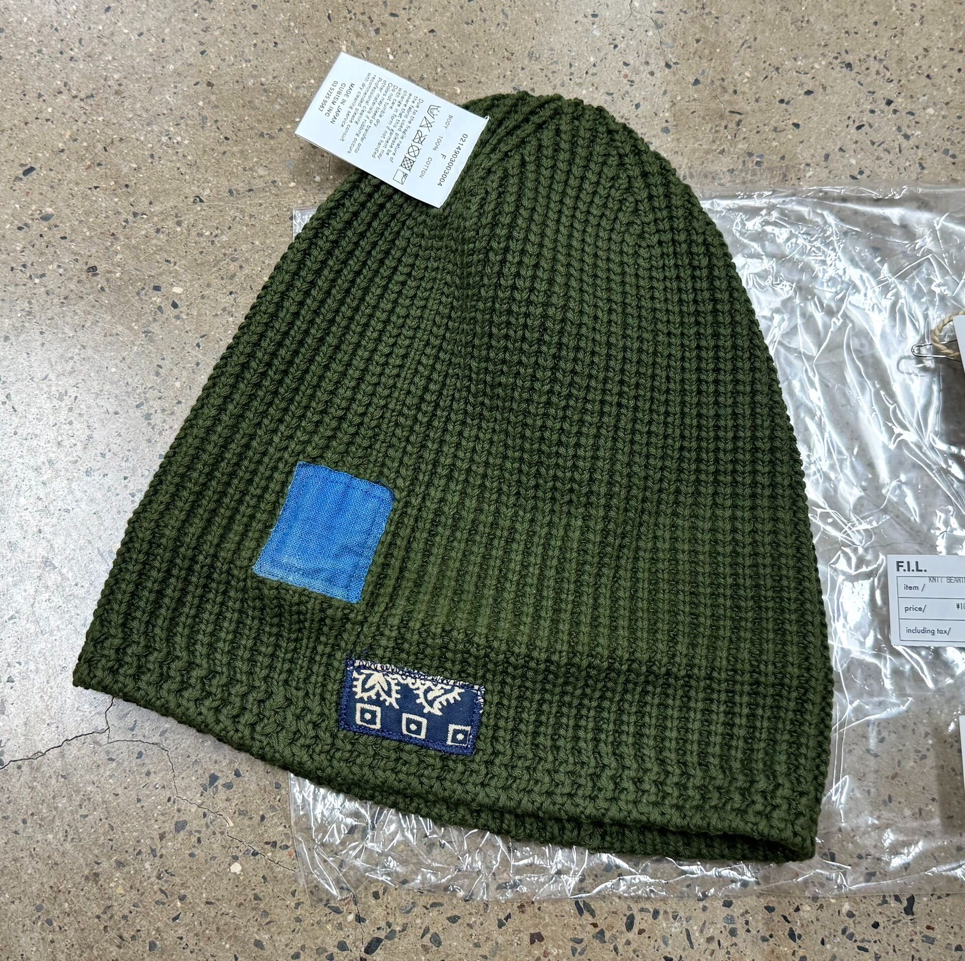 VISVIM ICT Green Knit Beanie — label