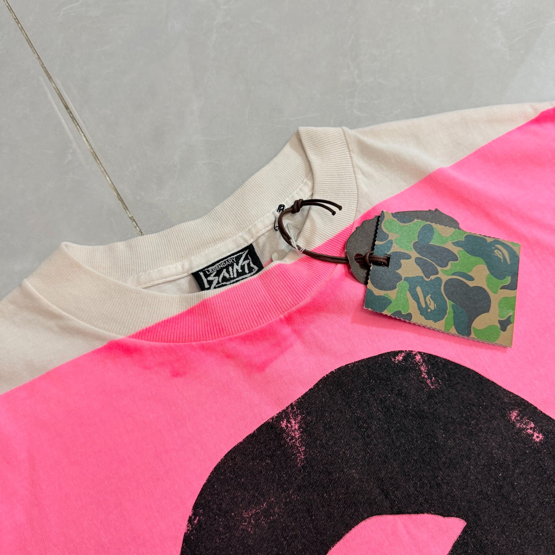 Saint Michael Bape Pink White Washed Tee — detail