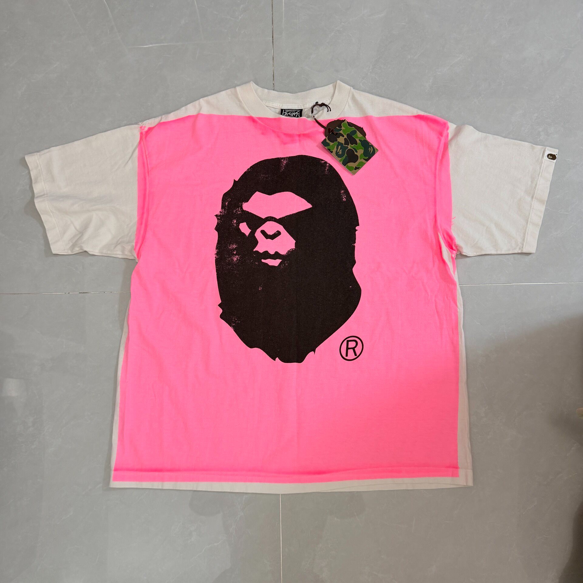 Saint Michael Bape Pink White Washed Tee