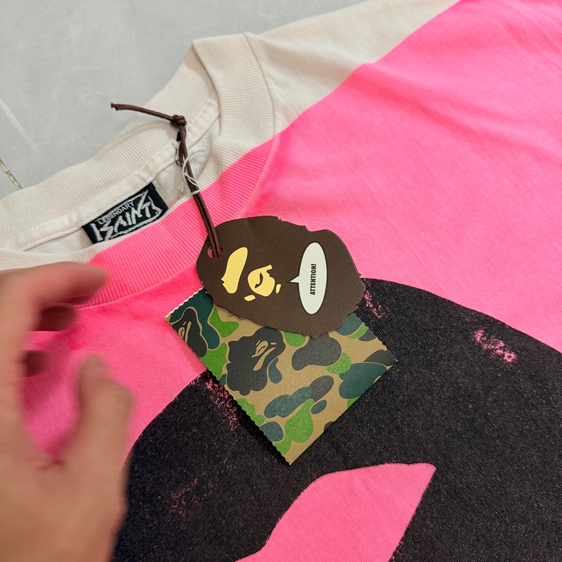 Saint Michael Bape Pink White Washed Tee — label