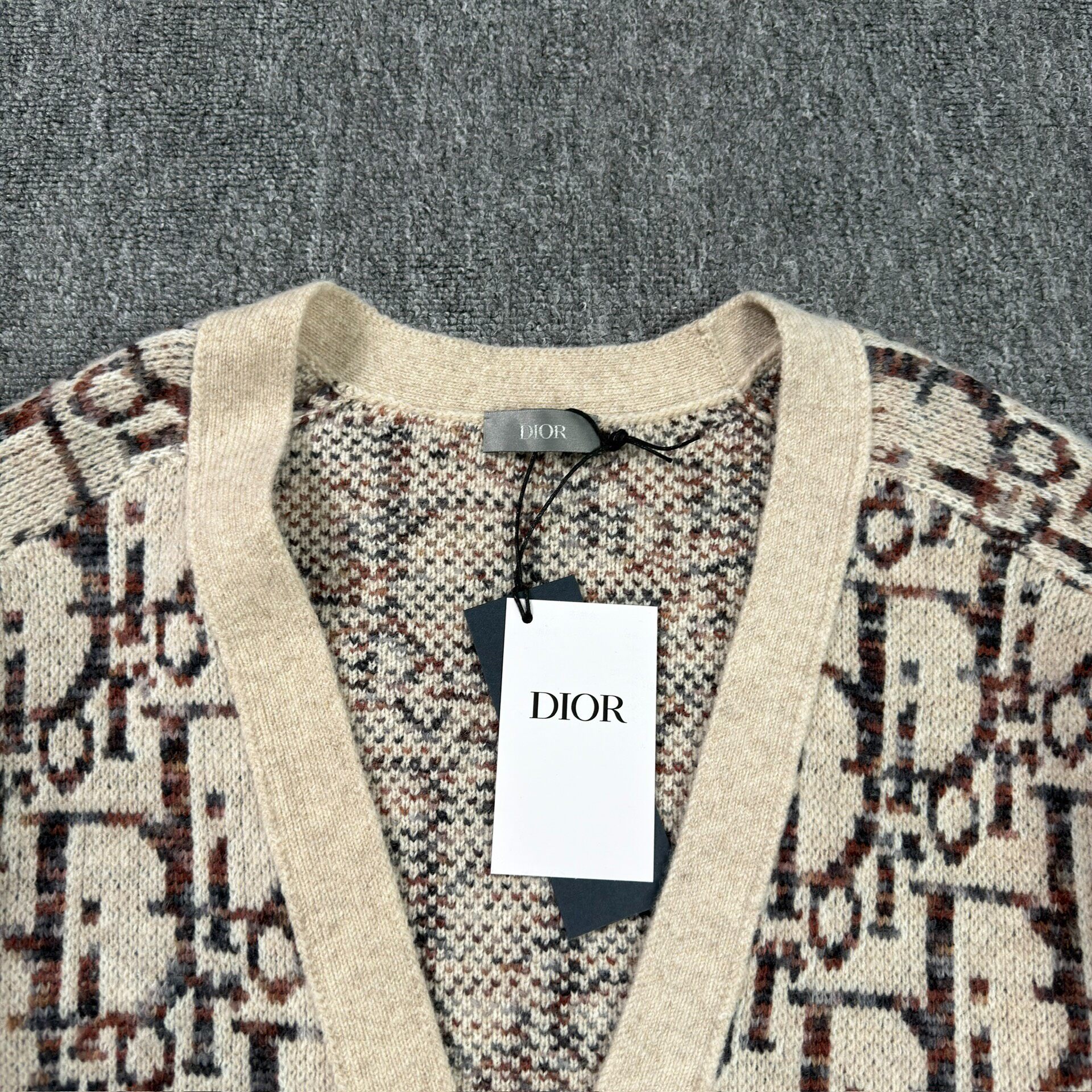 Dior Beige Monogram Wool Cardigan — detail