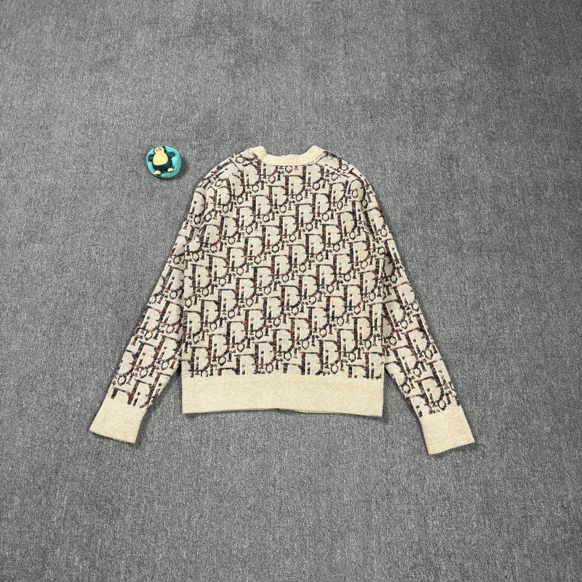 Dior Beige Monogram Wool Cardigan — front