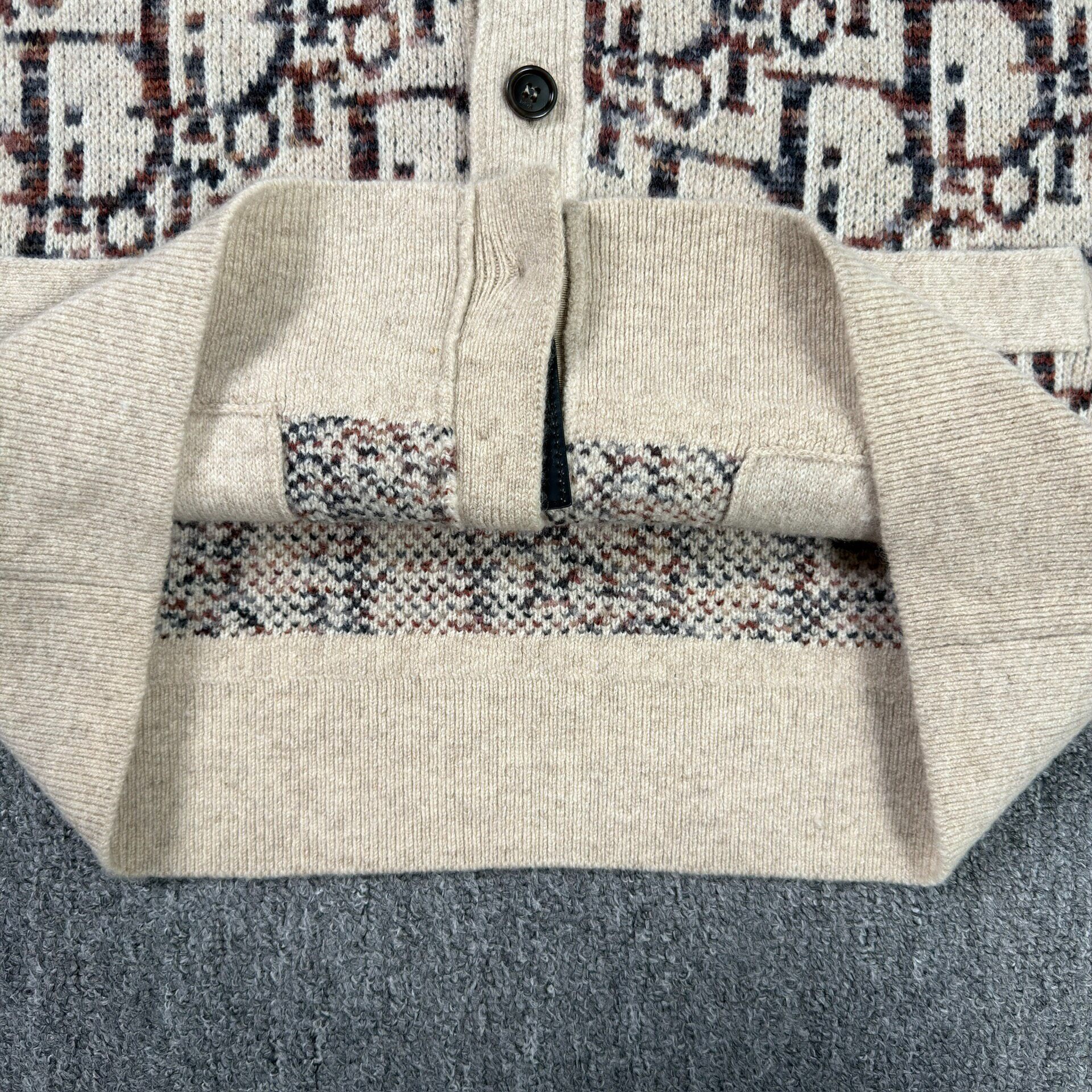 Dior Beige Monogram Wool Cardigan — label