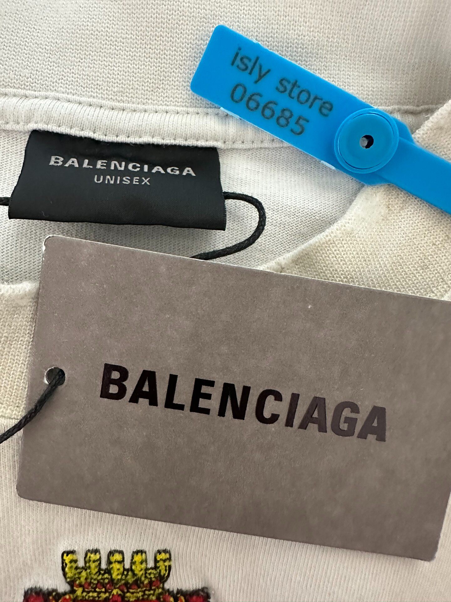 Balenciaga Beige Embroidered Short-Sleeve Tee — label