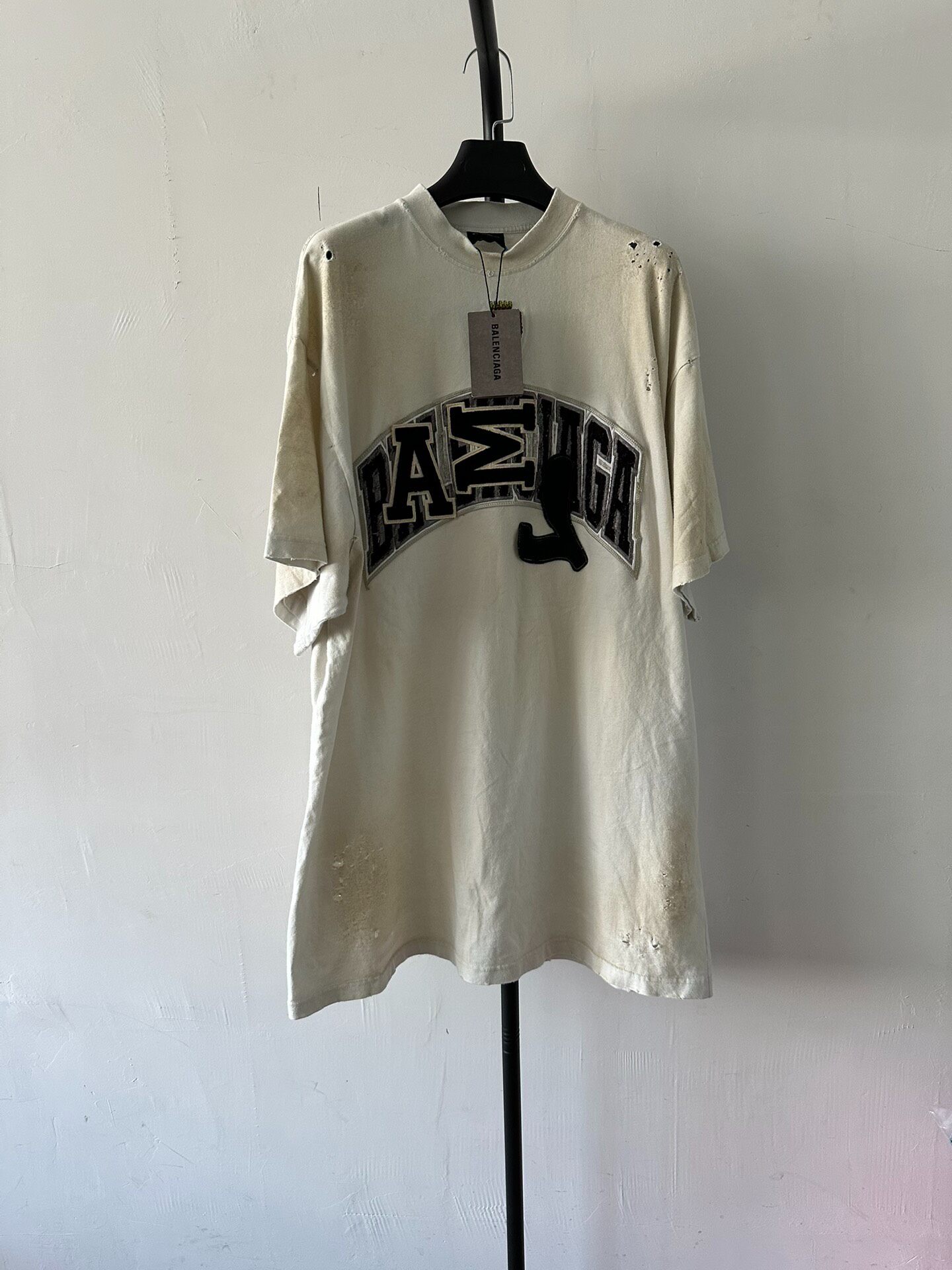 Balenciaga Beige Embroidered Short-Sleeve Tee