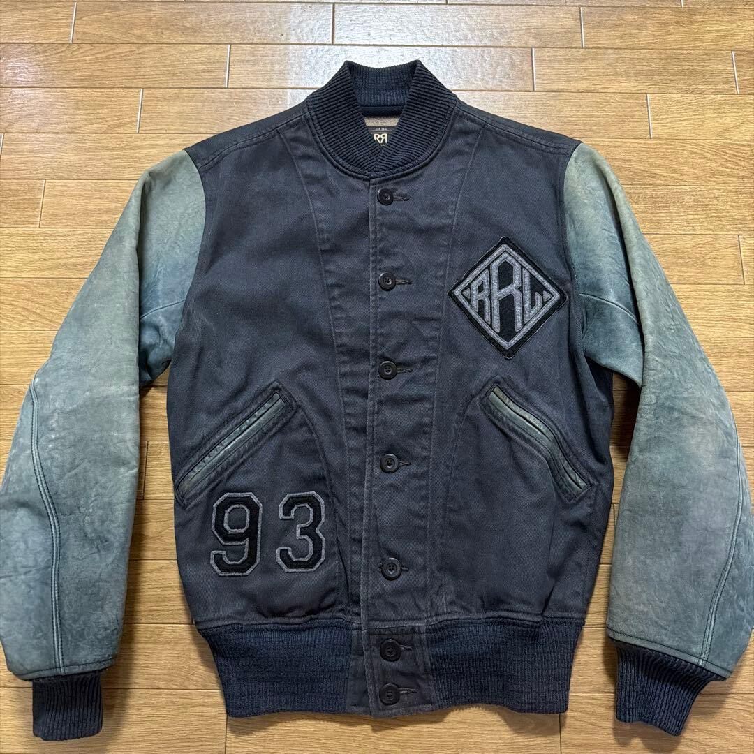 RRL Navy Leather Sleeve Varsity Jacket