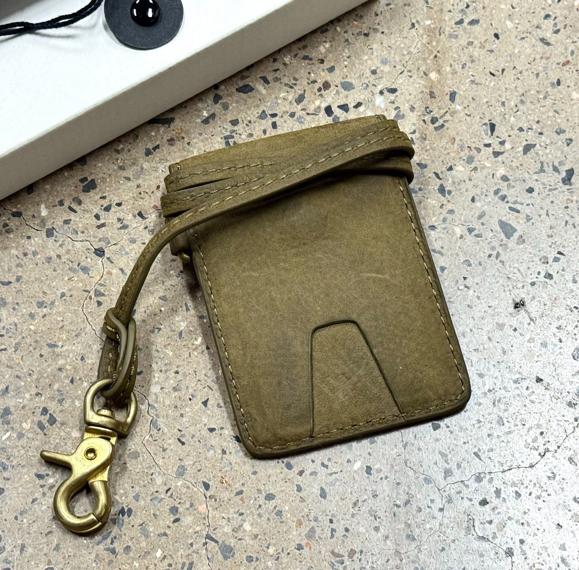Visvim Olive Suede Leather Card Case — front