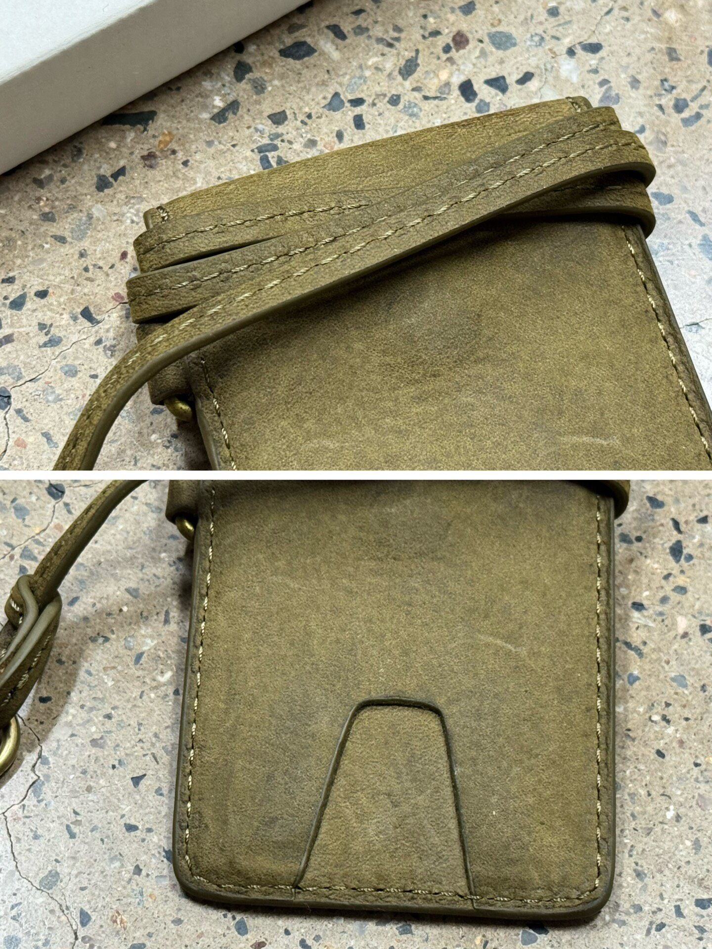 Visvim Olive Suede Leather Card Case — label