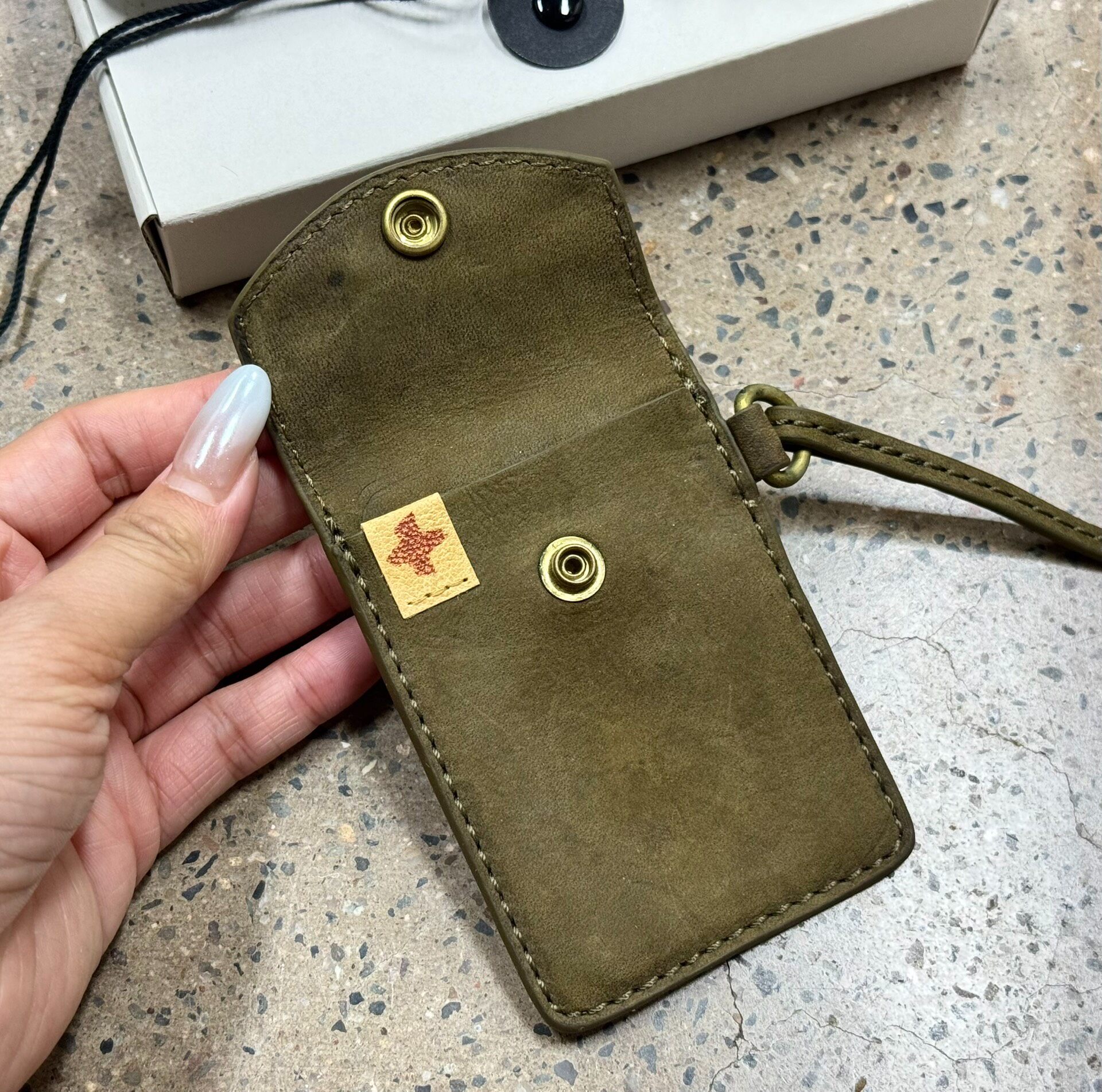 Visvim Olive Suede Leather Card Case — detail