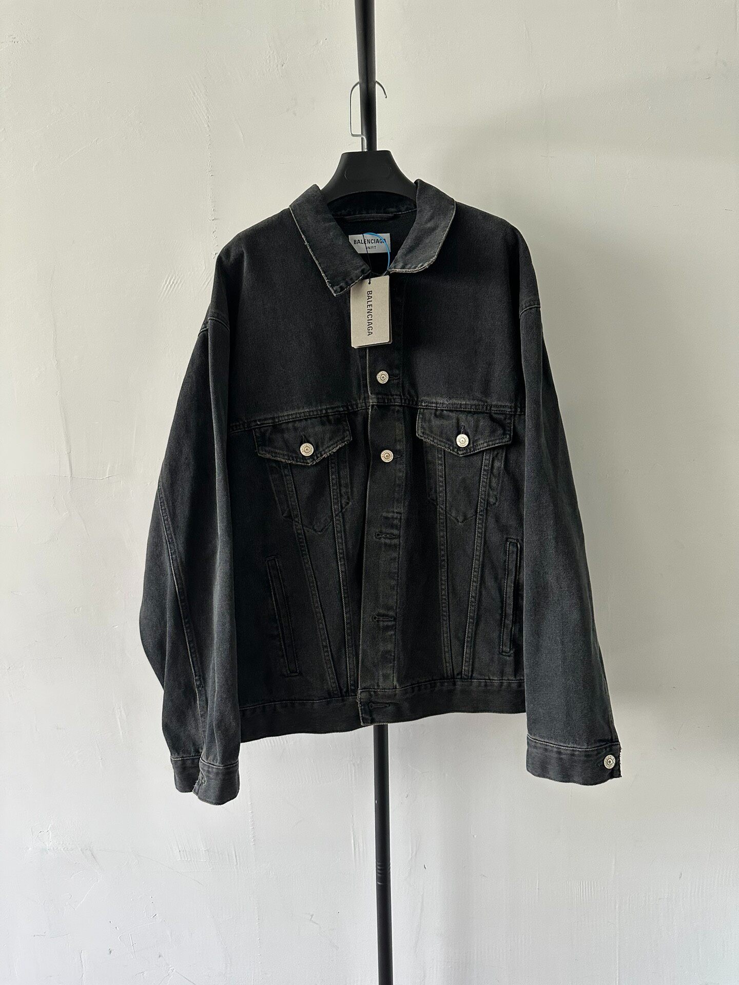 Balenciaga Black Denim Jacket With Spray Logos — front
