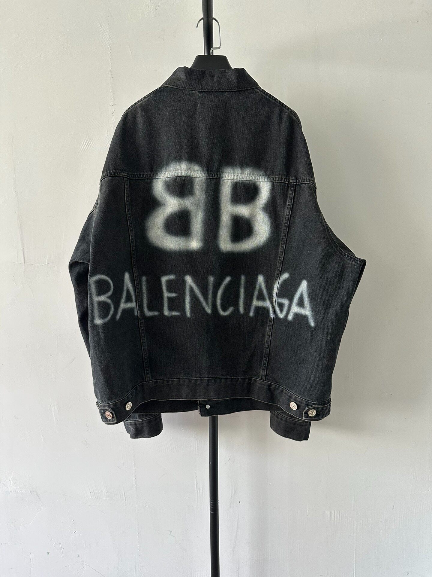 Balenciaga Black Denim Jacket With Spray Logos