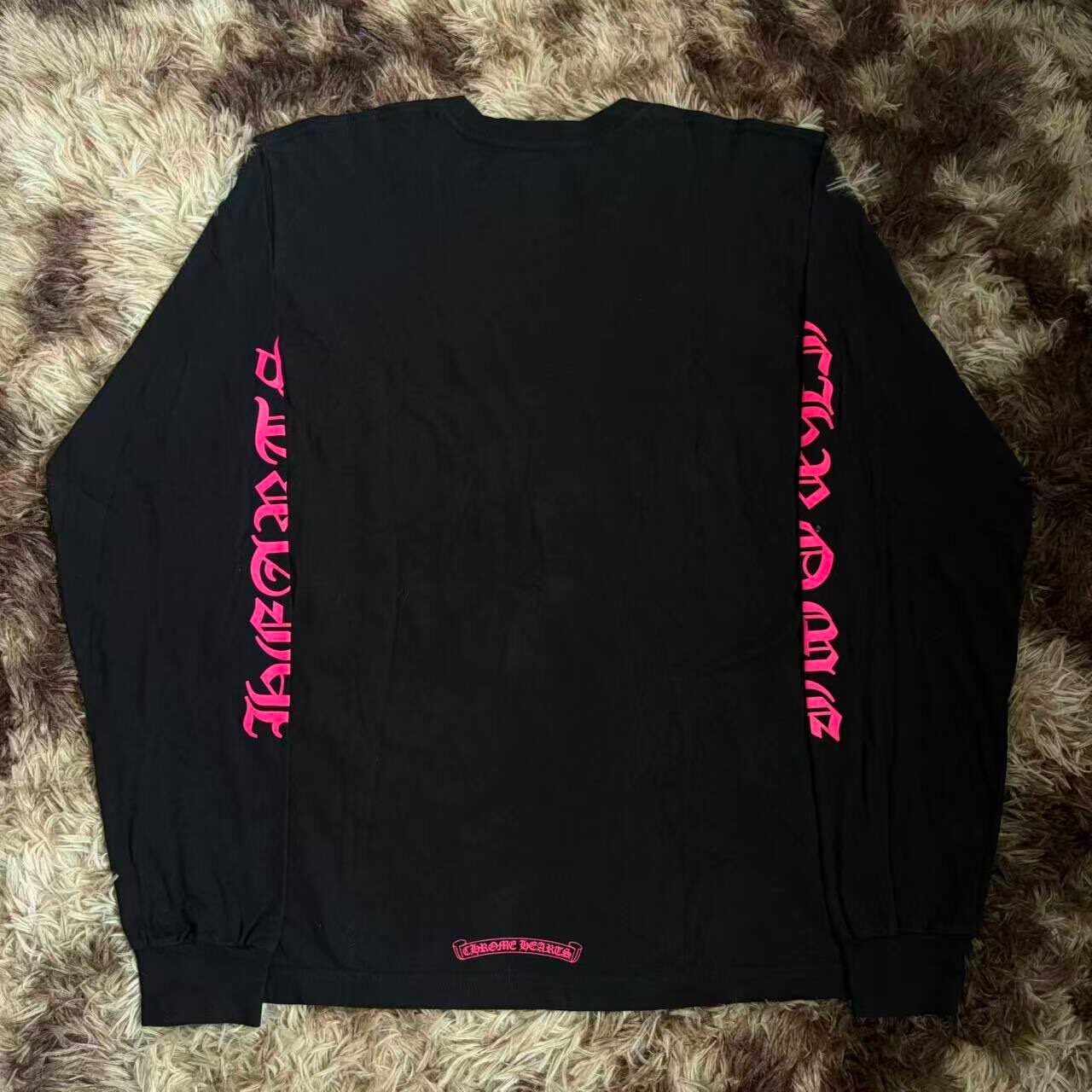 Chrome Hearts Black Pink Text Long Sleeve Tee — front