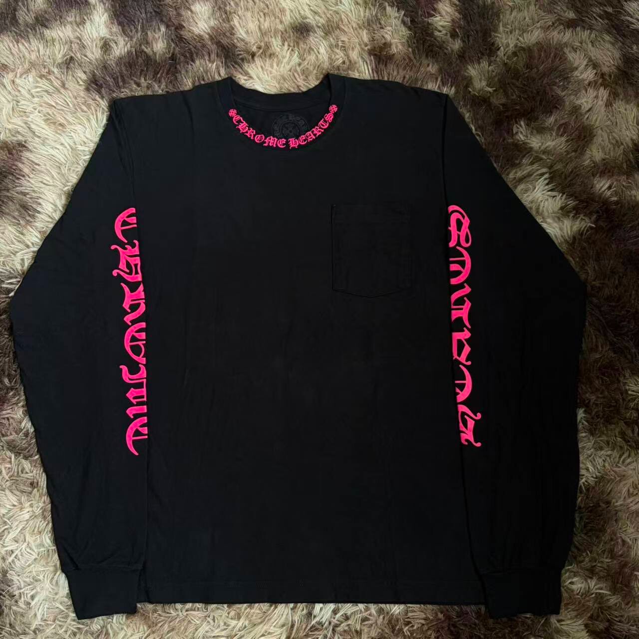 Chrome Hearts Black Pink Text Long Sleeve Tee