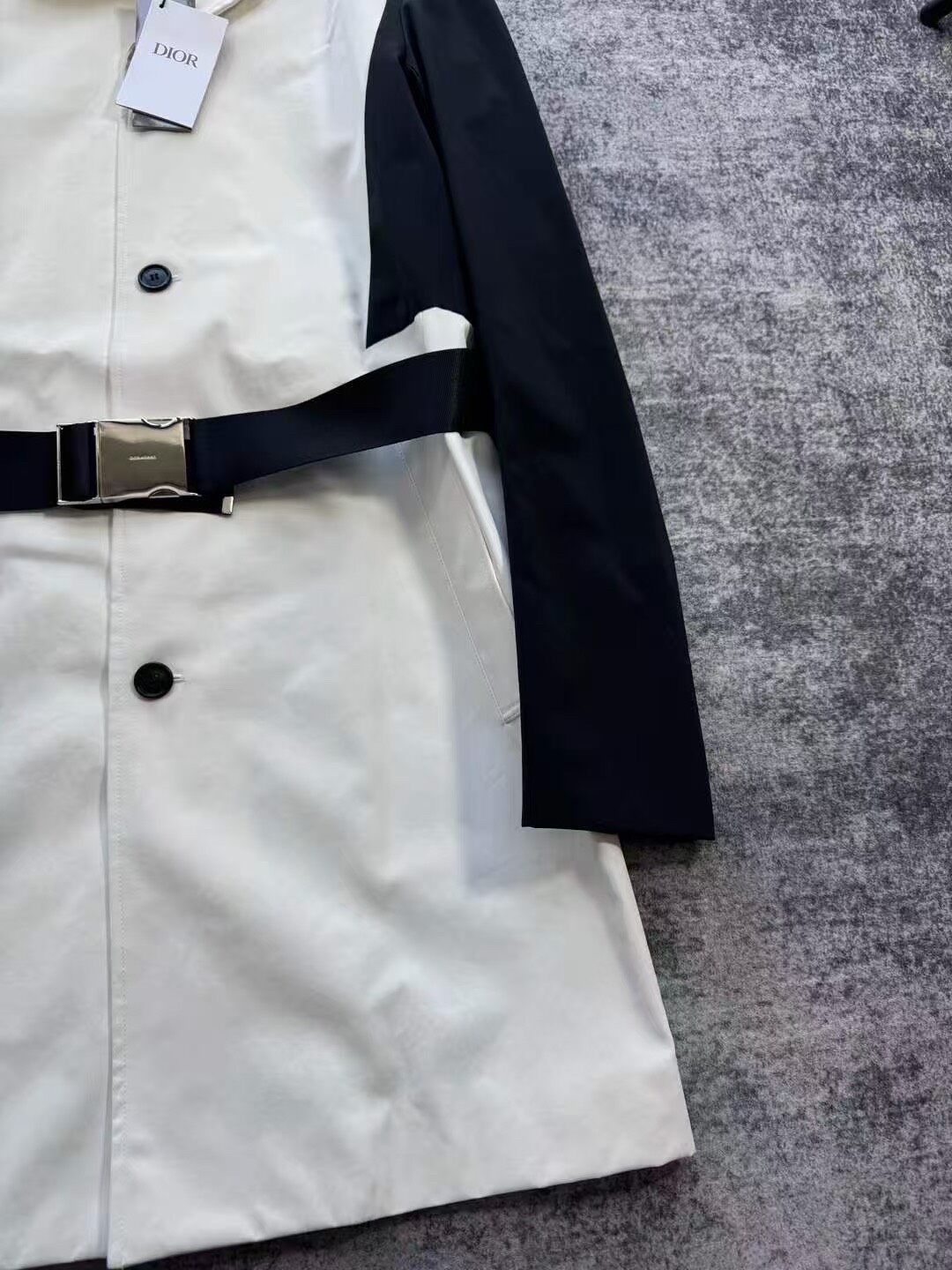 Dior Black-White Buckle Belt Trench Coat — detail