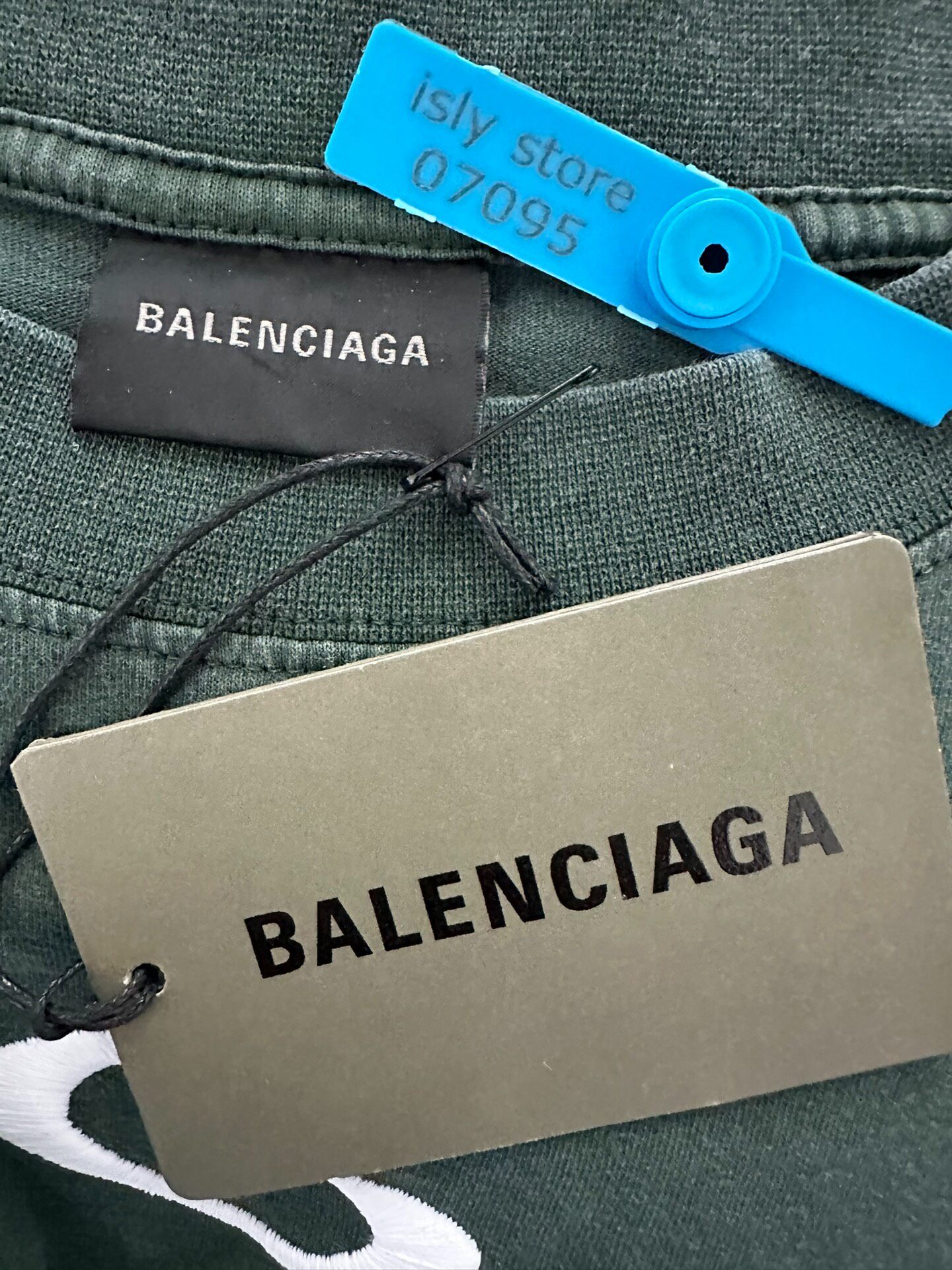 Balenciaga Dark Green Short-Sleeve Tee — label