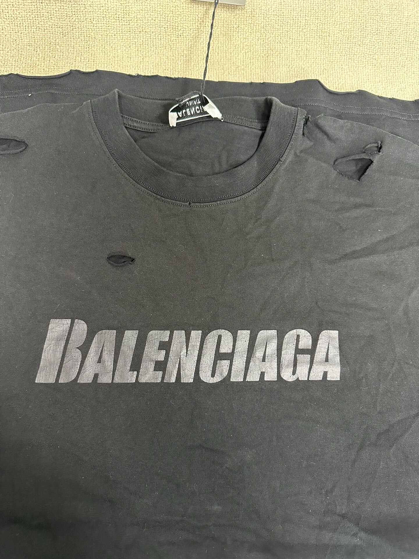Balenciaga Black Women’s Distressed T-Shirt — detail