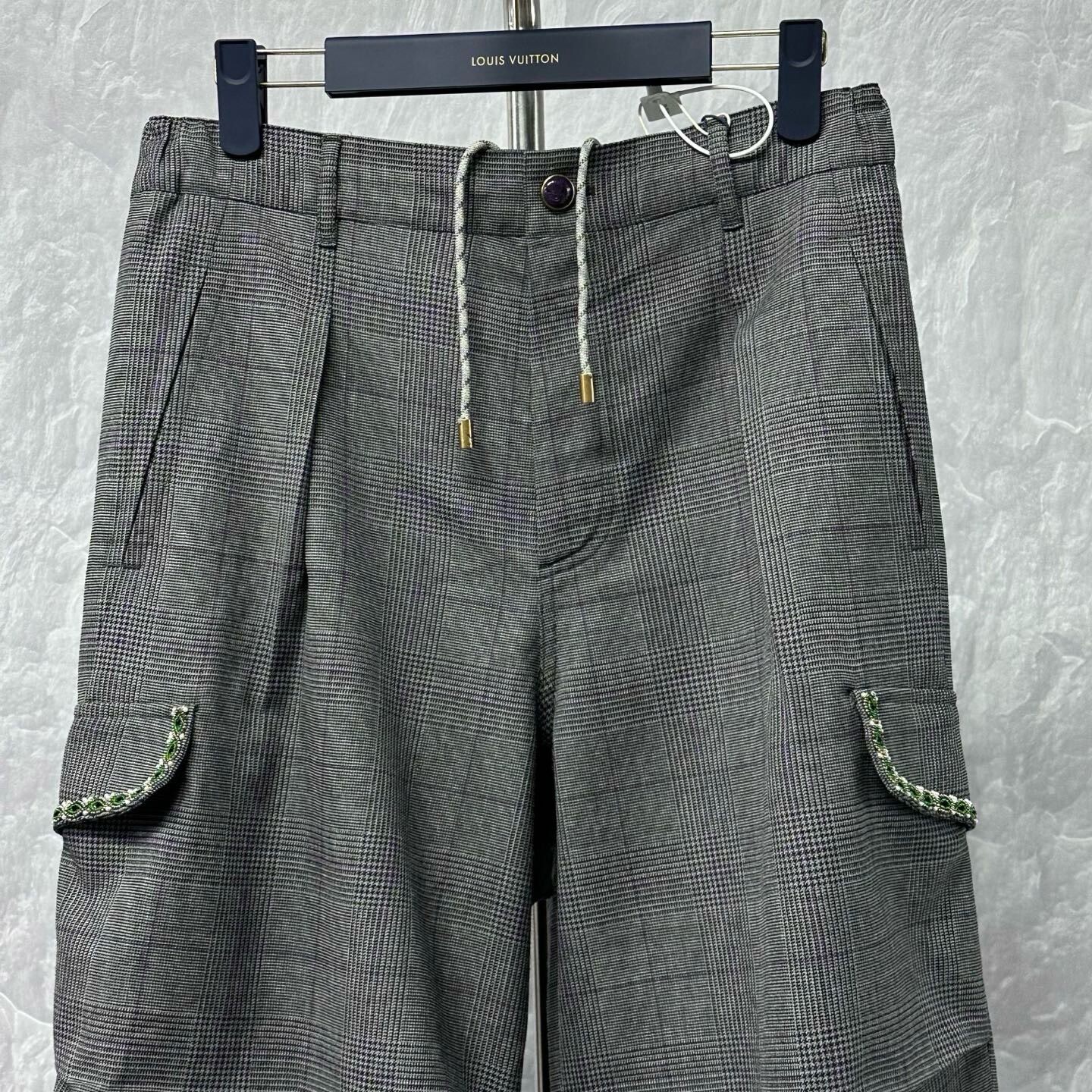 Louis Vuitton SS26 Beaded Plaid Trousers — detail