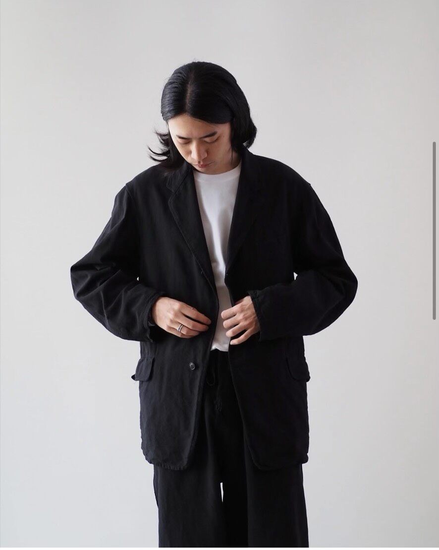 Comoli 24ss Black Cotton Duck Jacket — detail