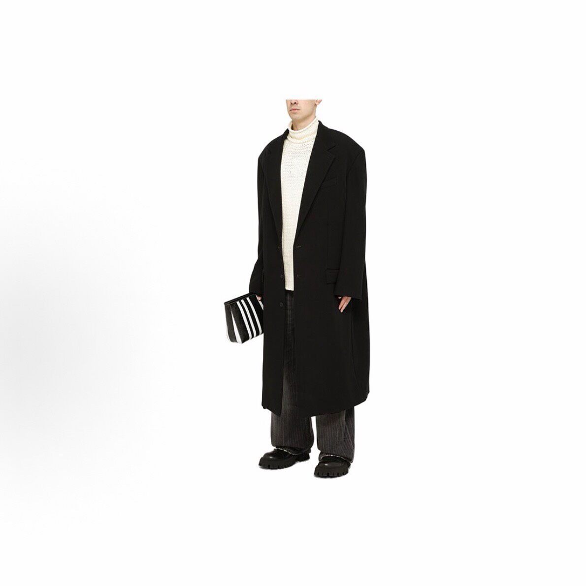 Balenciaga FW21 Men's Black Overcoat — detail