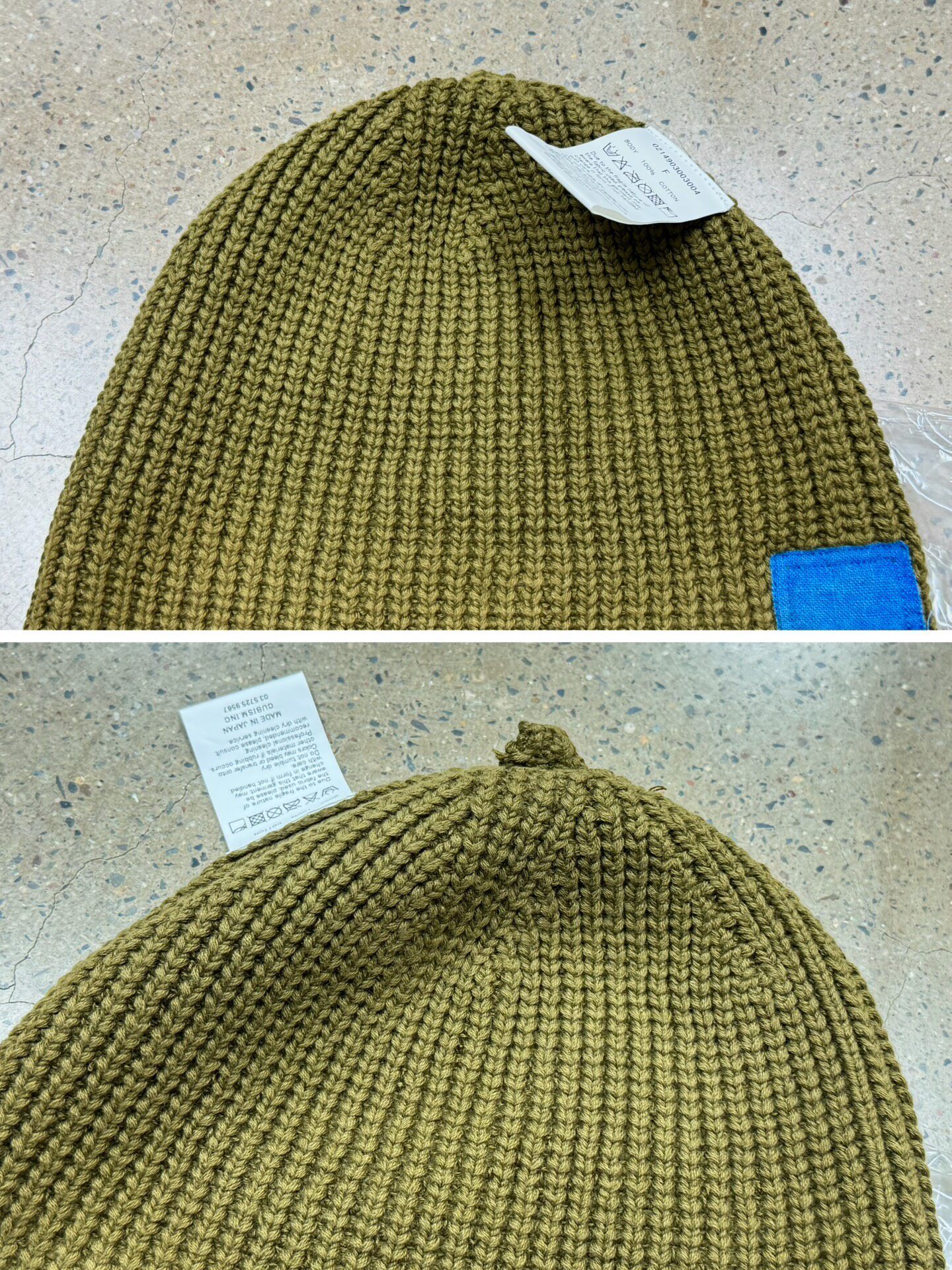 VISVIM ICT Olive Knit Beanie — label