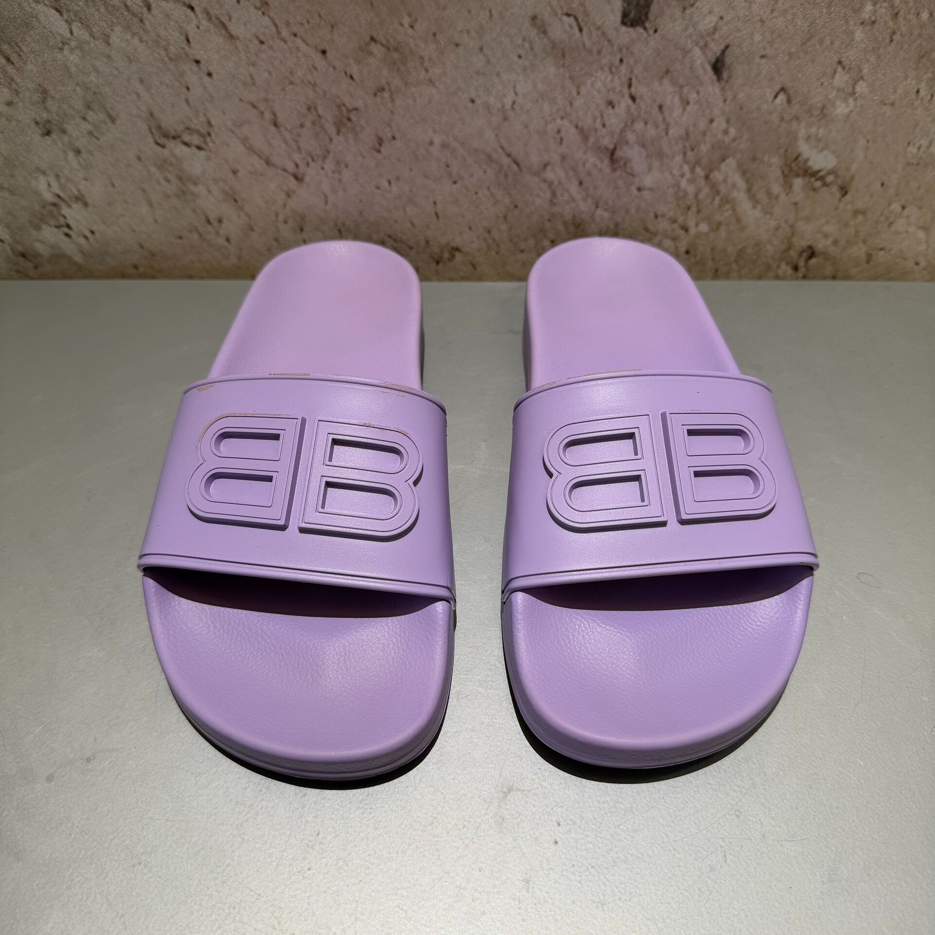 Balenciaga Purple Pool Slide Slippers — front