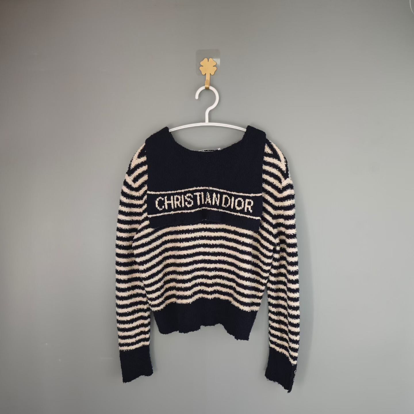 Christian Dior Striped Navy Knit Sweater — front