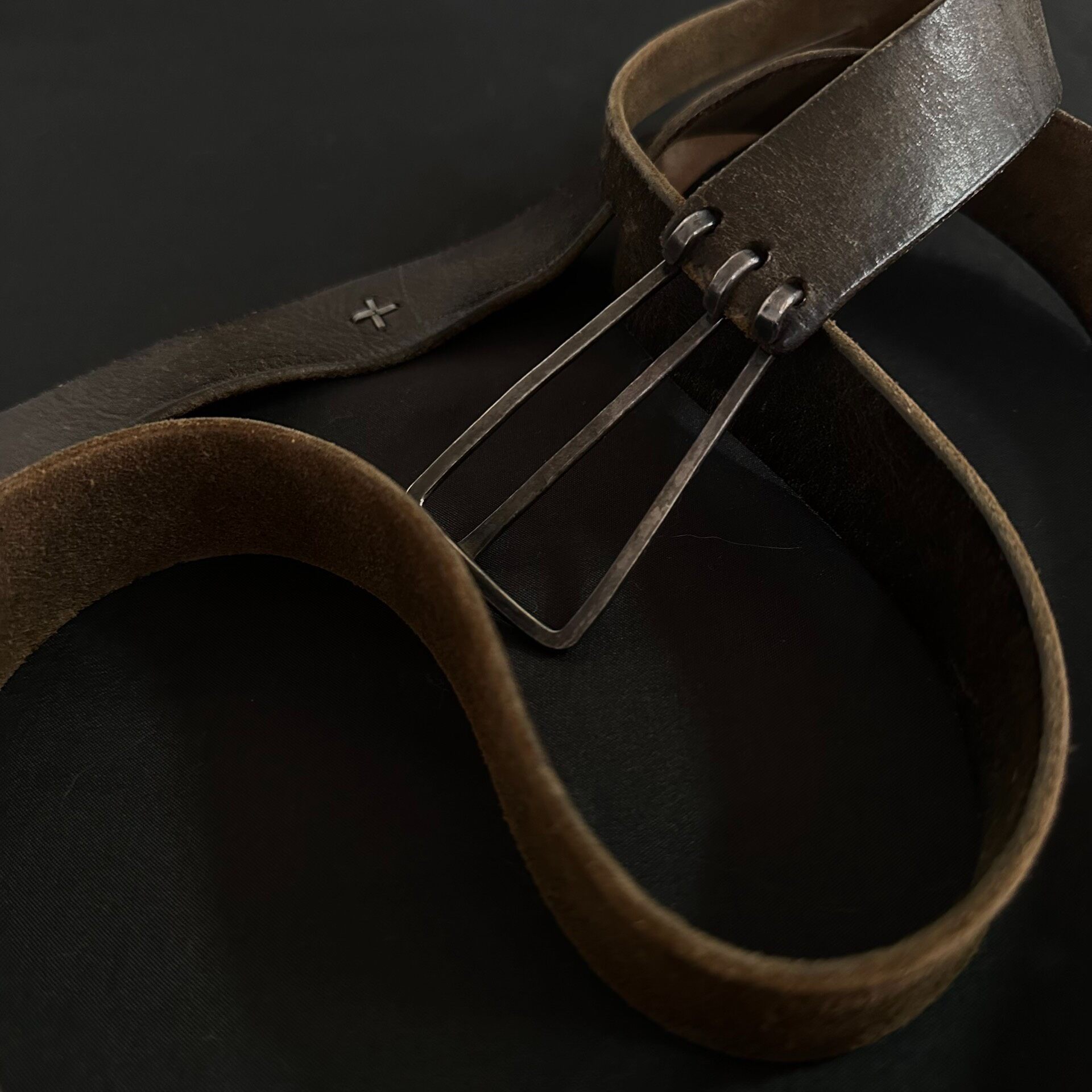 m.a+ Oxidized Silver Buckle Leather Belt