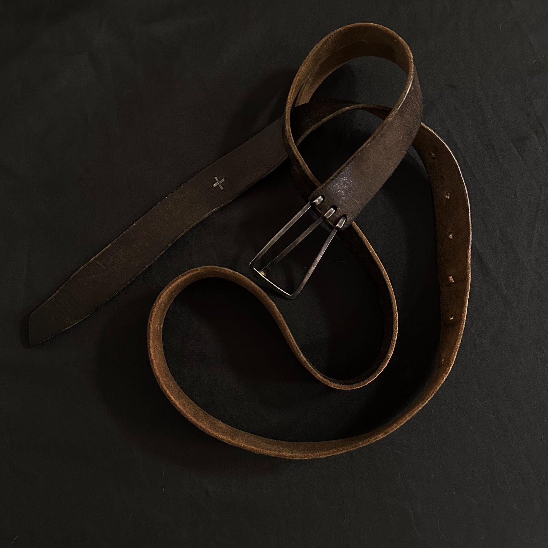 m.a+ Oxidized Silver Buckle Leather Belt — front