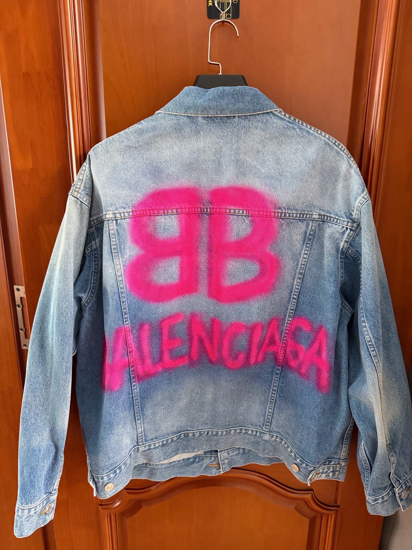 Balenciaga Light Blue Denim Jacket Pink BB Logo