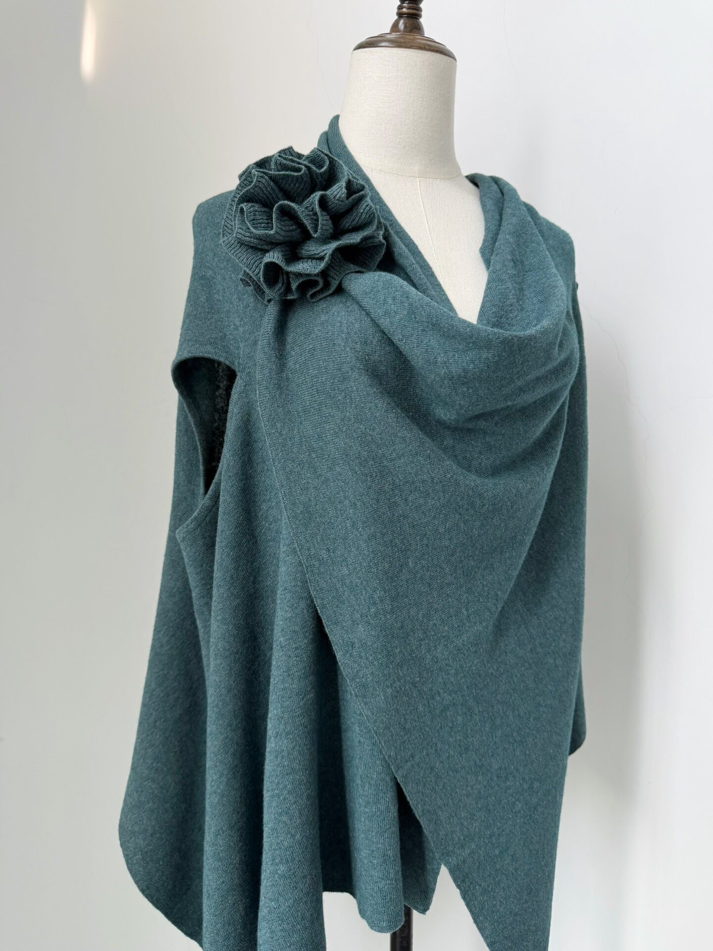 Y's for Living Lake Green Knitted Shawl — front