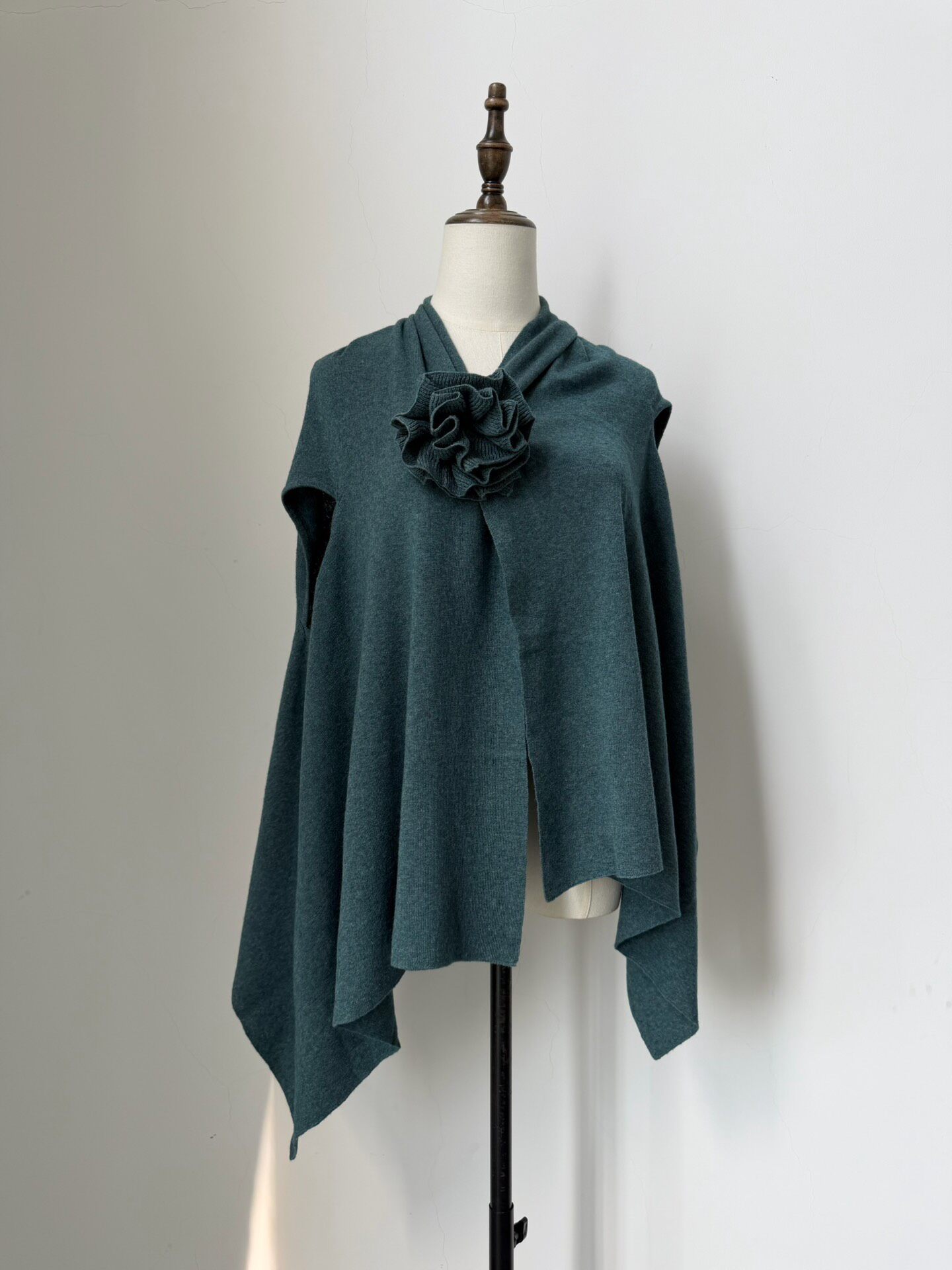 Y's for Living Lake Green Knitted Shawl — back