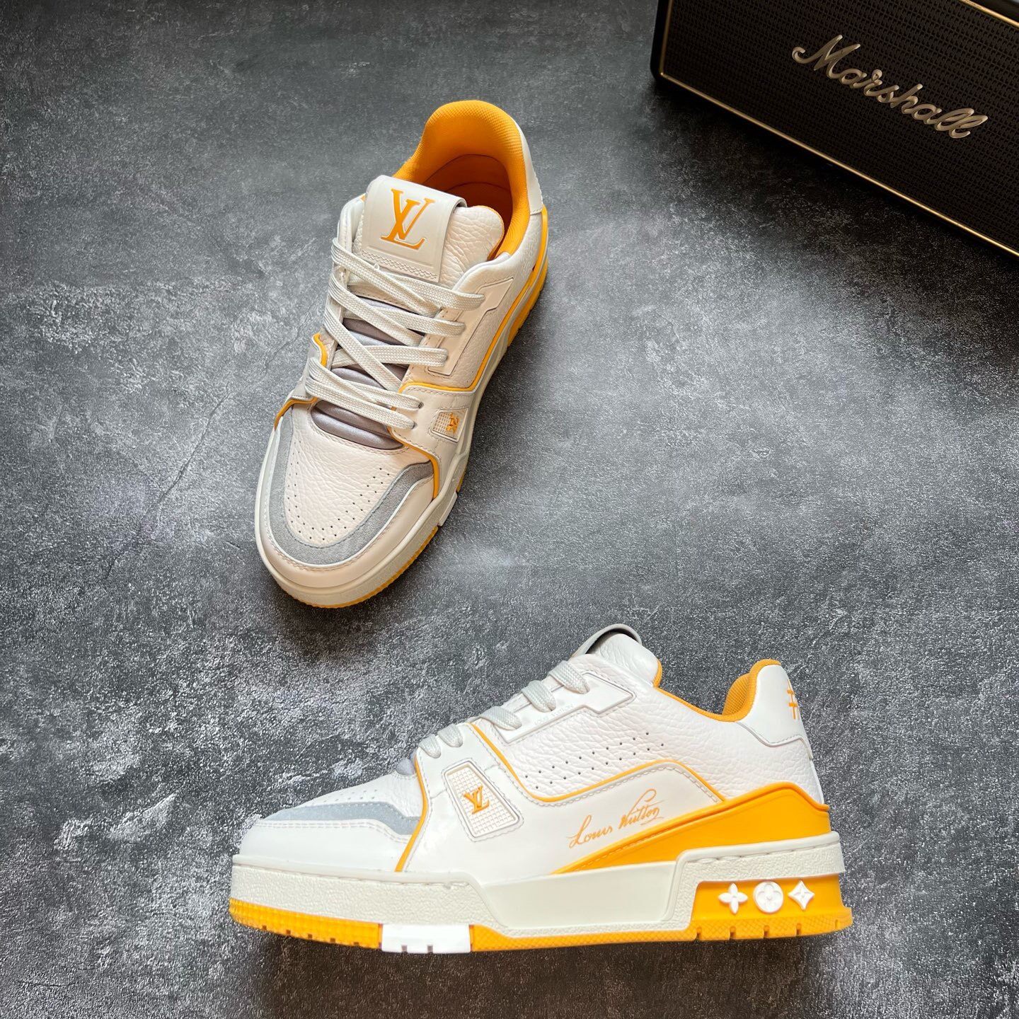 Louis Vuitton White Yellow Trainer Sneakers