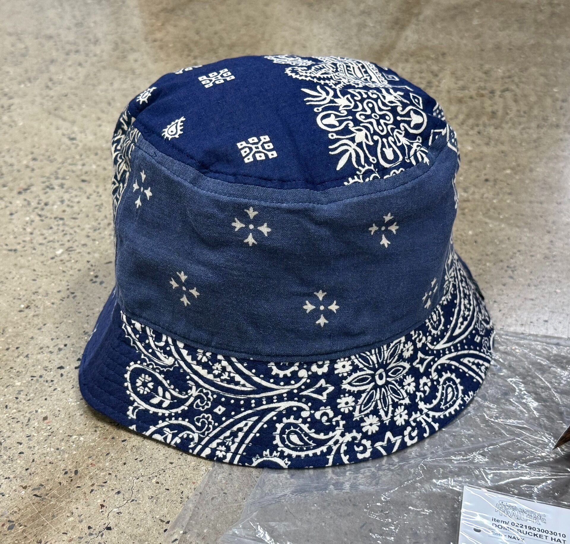 Visvim ICT Navy Dome Bucket Hat — label