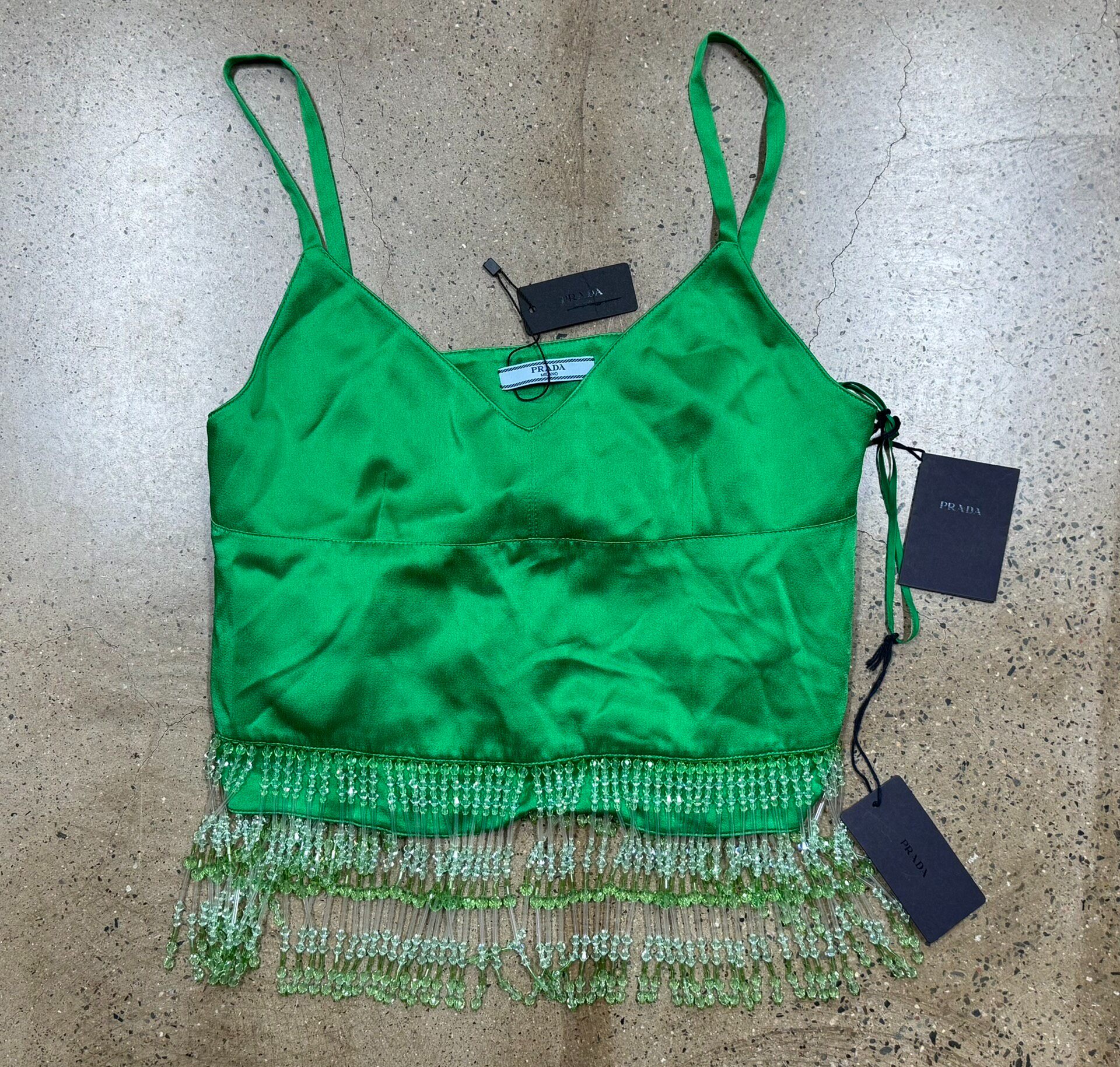 Prada Duchesse Satin Beaded Cami Top