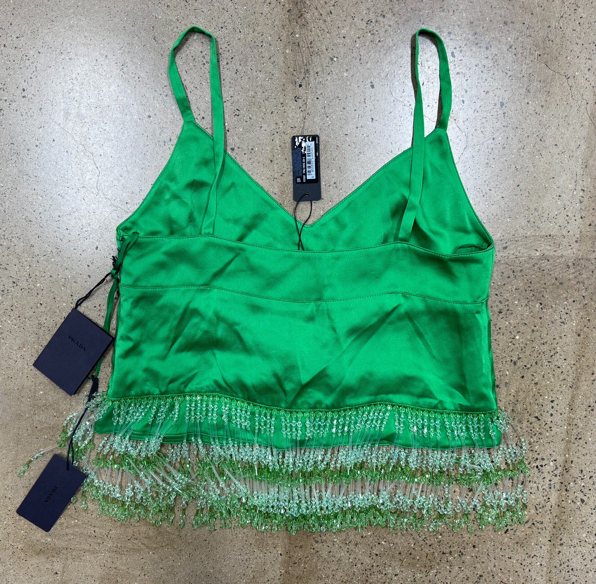 Prada Duchesse Satin Beaded Cami Top — front